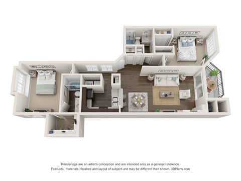 Floor plan for 2 beds, 2 baths, 1114 sqft